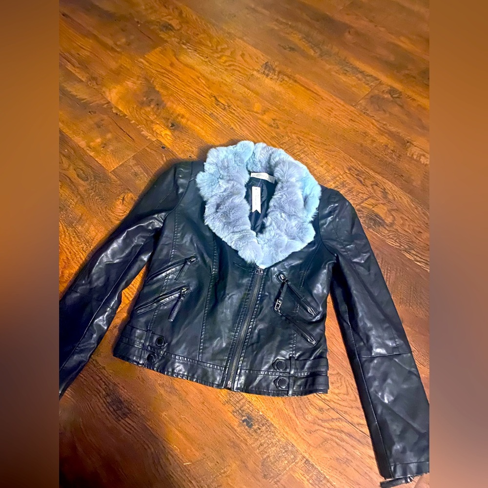 Faux leather and fur jacket. Ou Mei Jia